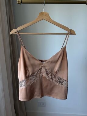 Abercrombie Satin Lace Trim Crop Top Tan XS